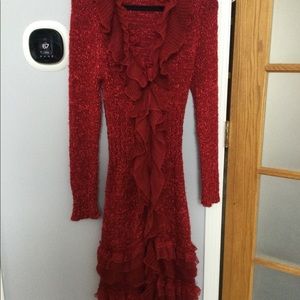 Red Pretty Angel Crocheted & Lace Duster Dress - M